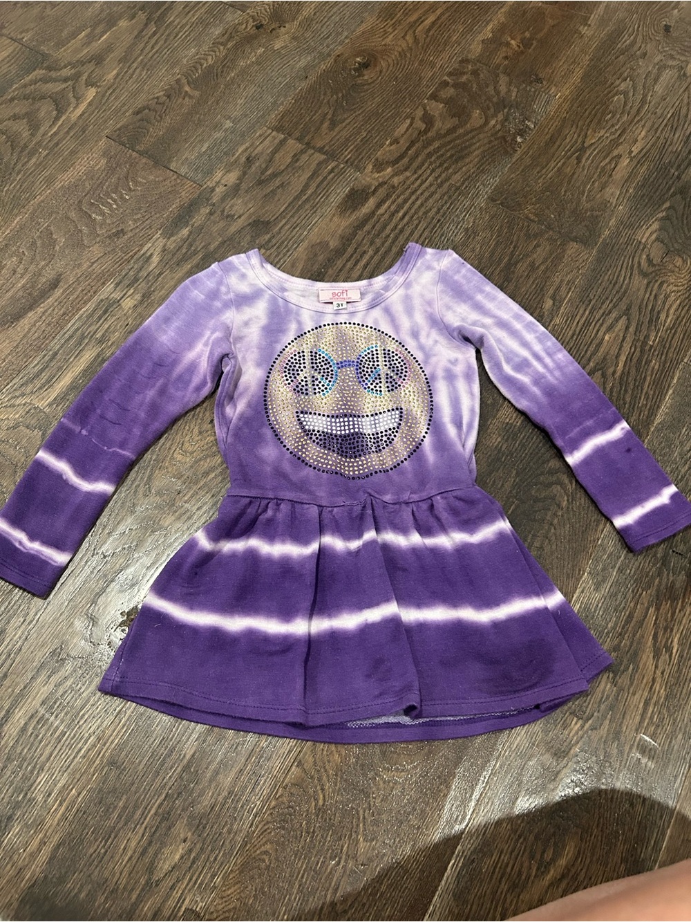 Sofi Toddler Purple Tie-Dye Emoji Dress with Rhinestones Size 3T